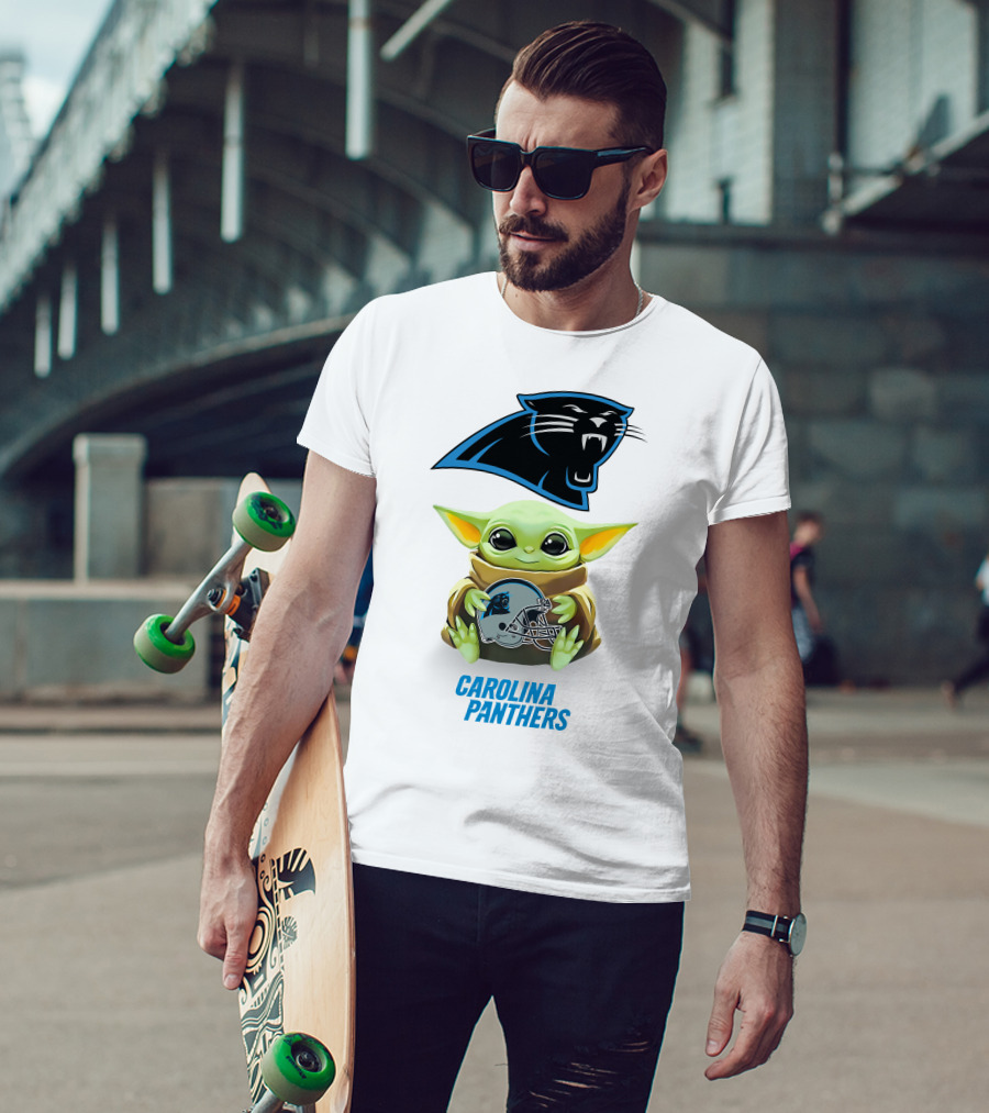 Grogu Holding Carolina Panthers Helmet With Logo Iconic T-Shirt