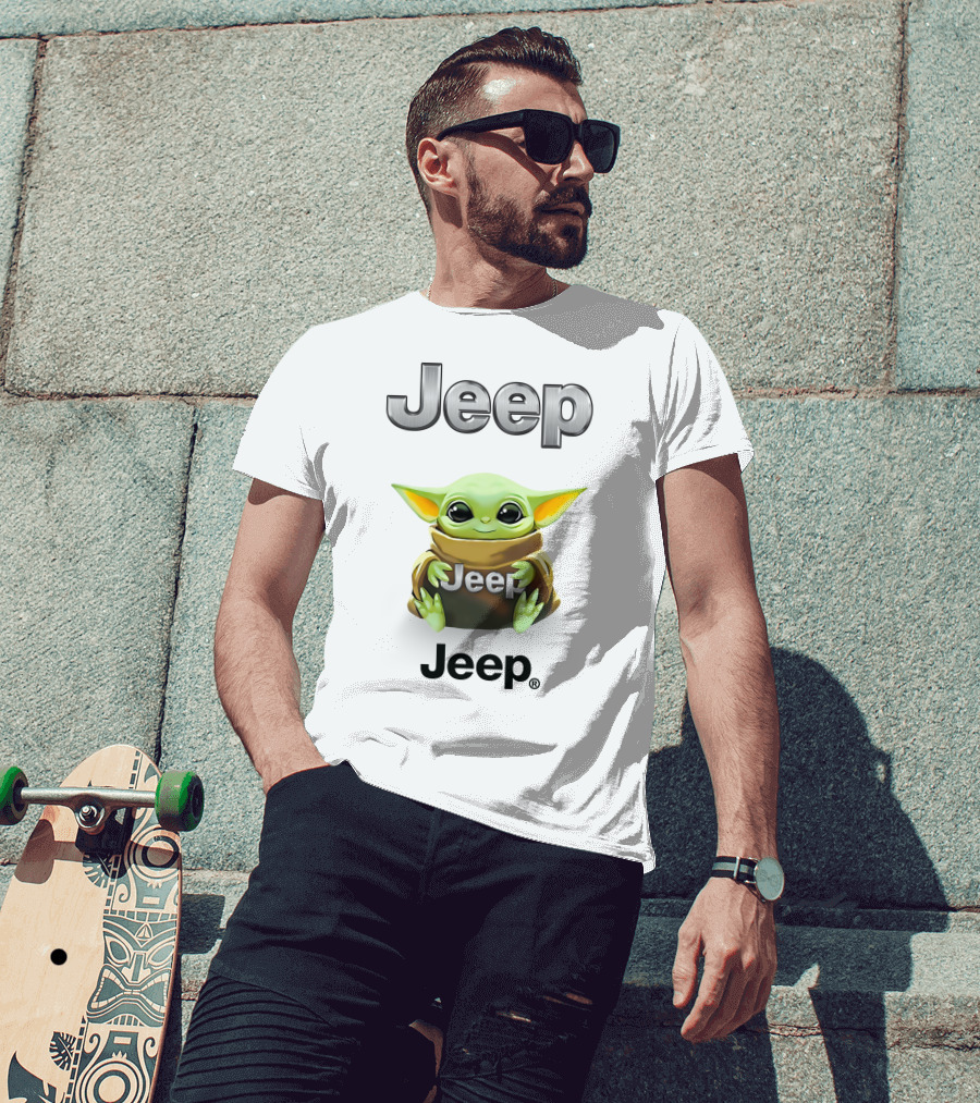 Grogu Hug Jeep Green Baby Yoda Holding T-Shirt