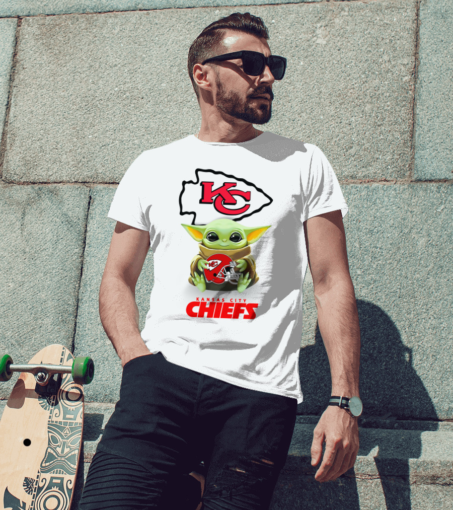 Grogu KC Arrowhead Kansas City Chiefs Helmet Hug T-Shirt