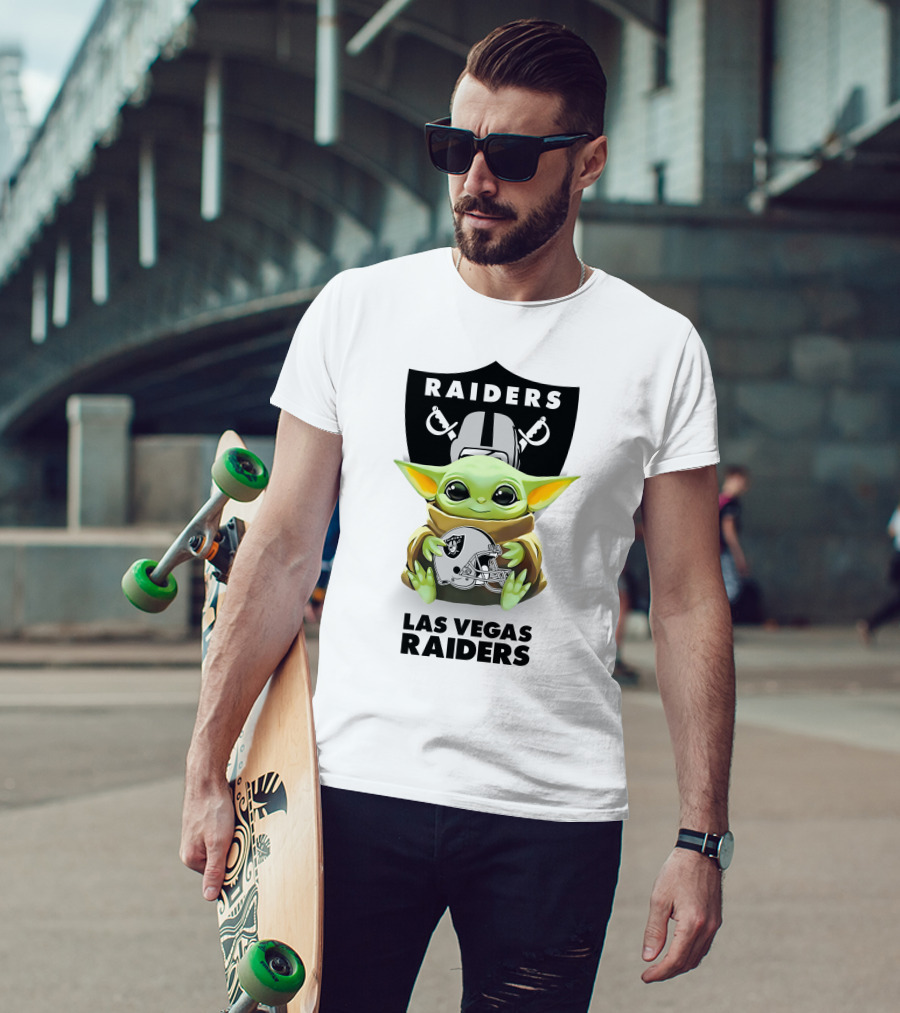 Grogu Hugging Las Vegas Raiders Helmet Raiders T-Shirt