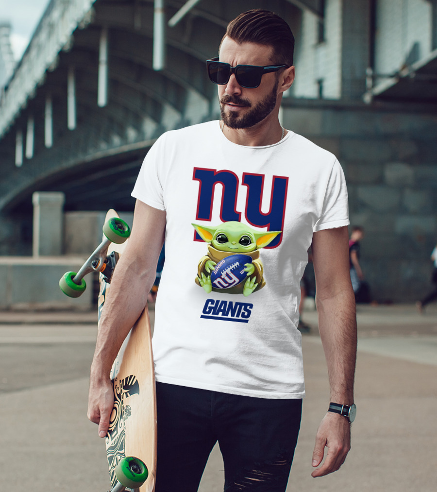 Grogu New York Giants Football Hug Tailgate White T-Shirt