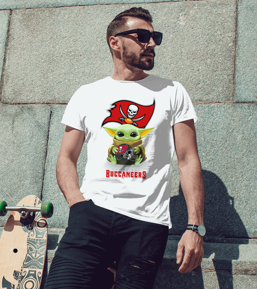 Grogu Hug Tampa Bay Buccaneers Helmet With Flag T-Shirt
