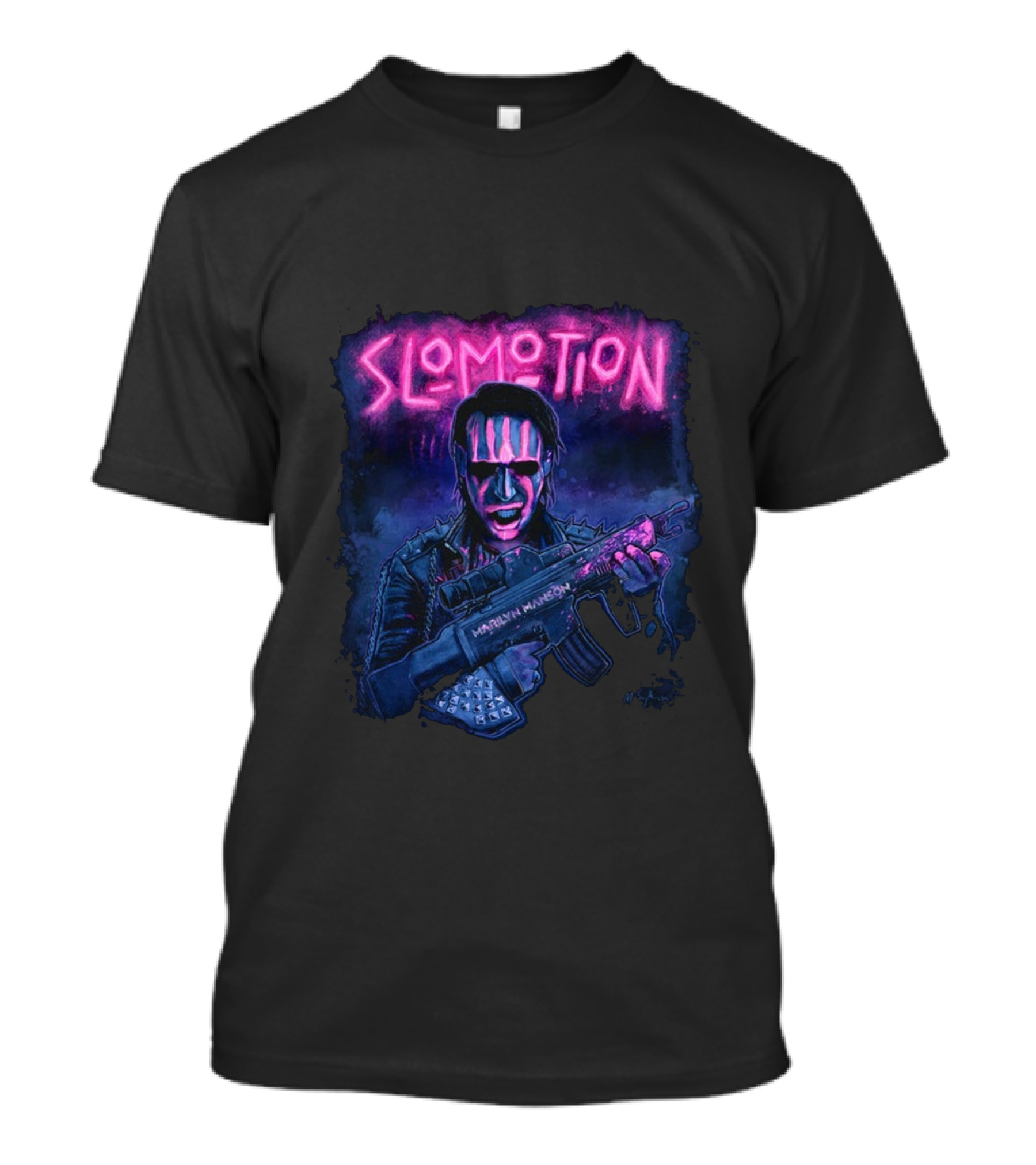 MM Slomotion Marilyn Manson Artwork Gun Neon T-Shirt
