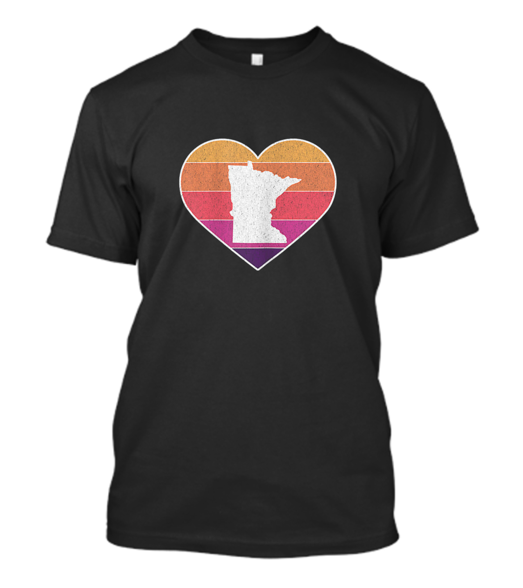 Minnesota Love Heart With State Silhouette On Vintage Stripes T-Shirt