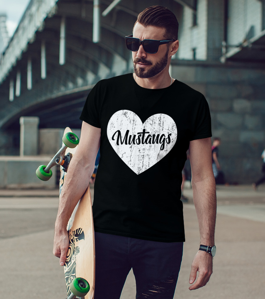 Mustangs Heart School Sports Fan Team Spirit Mascot T-Shirt