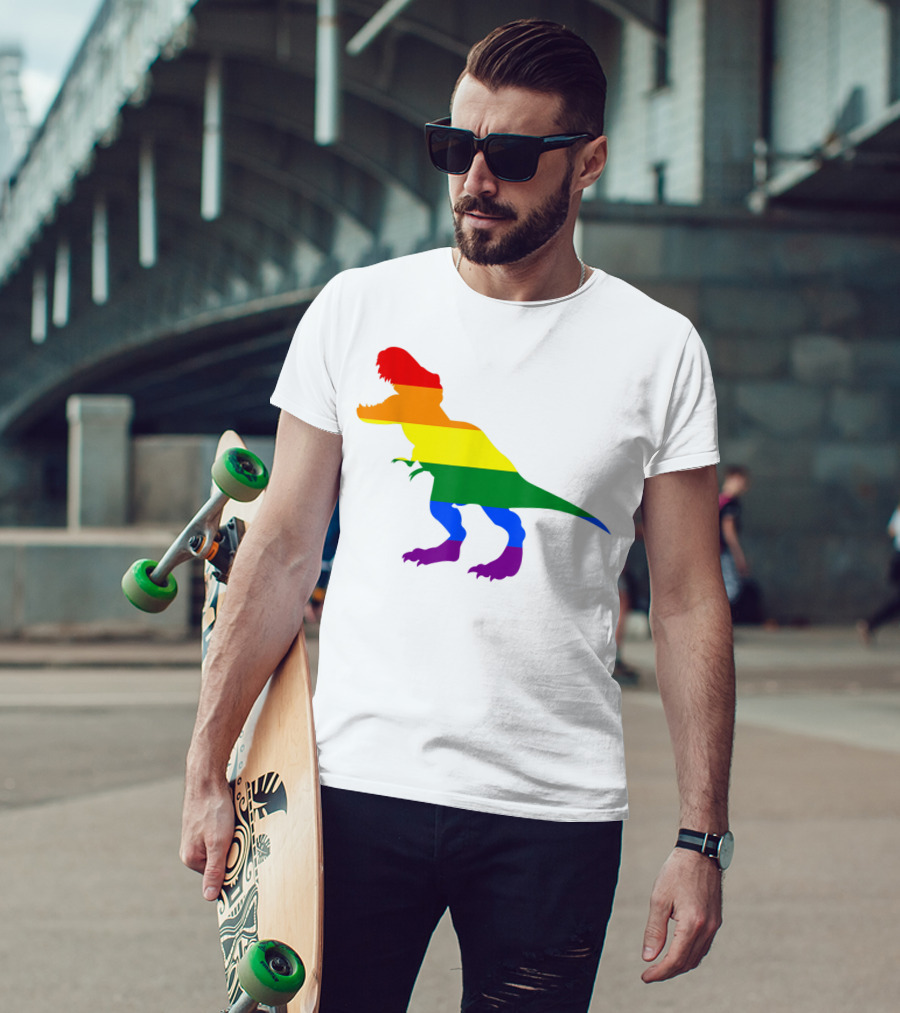 Dino Pride Rainbow Flag LBGT T-Rex Pride Month T-Shirt