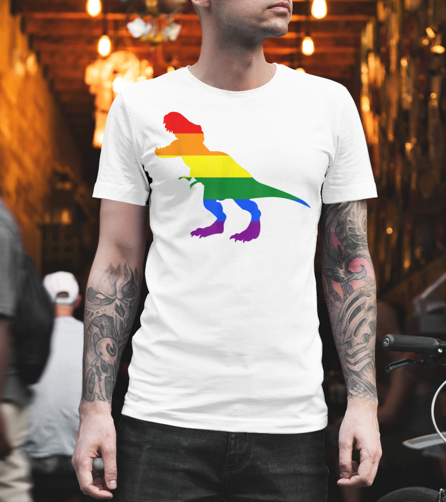 Dino Pride Rainbow Flag LBGT T-Rex Pride Month T-Shirt
