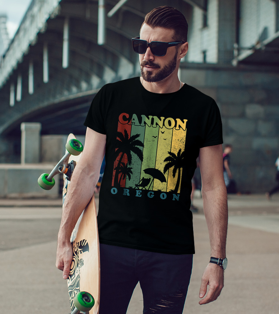 Cannon Beach Oregon Summer Vacation Landscape With Palm Trees And Sunset T-Shirt