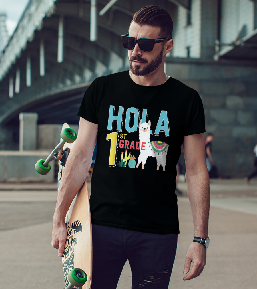 HOLA First Grade Llama Cactus Theme Educational ESL Teachers T-Shirt