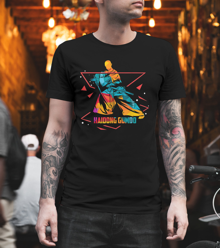 Haidong Gumdo Dynamic Martial Arts Illustration Rainbow Geometric T-Shirt