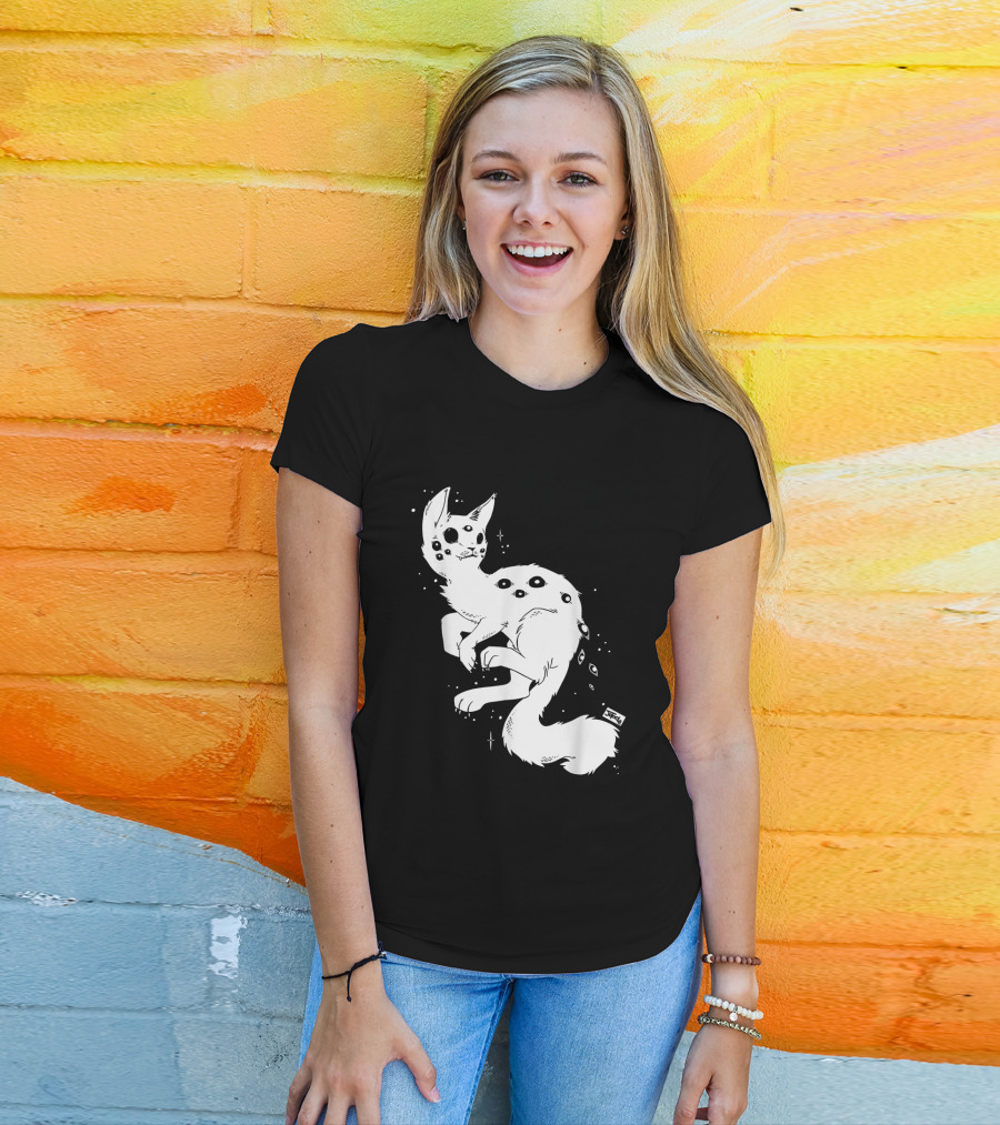 Creepy Cat Multi-Eyed Kawaii Kitty With Stars T-Shirt