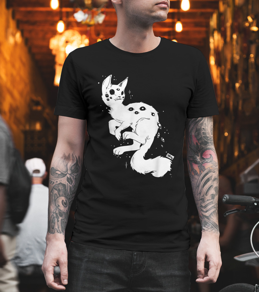 Creepy Cat Multi-Eyed Kawaii Kitty with Stars T-Shirt
