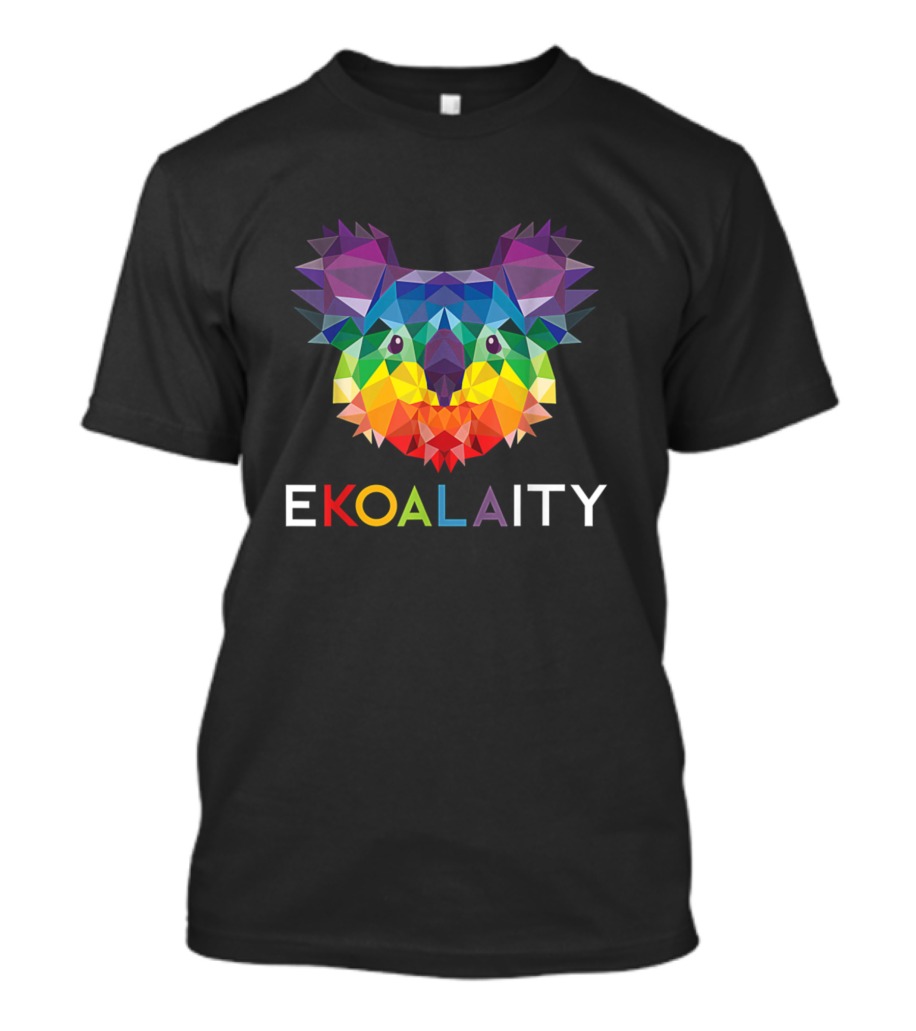Colorful Geometric EKOALAITY Koala Face With Rainbow Pride Flag Text Elements T-Shirt