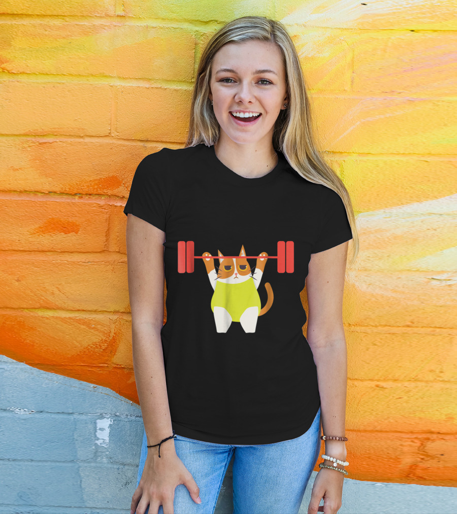 Playful Cat Weight Lifting Gym Humor For Fitness And Cat Lovers T-Shirt