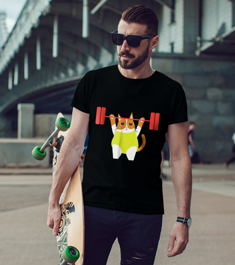 Playful Cat Weight Lifting Gym Humor For Fitness And Cat Lovers T-Shirt