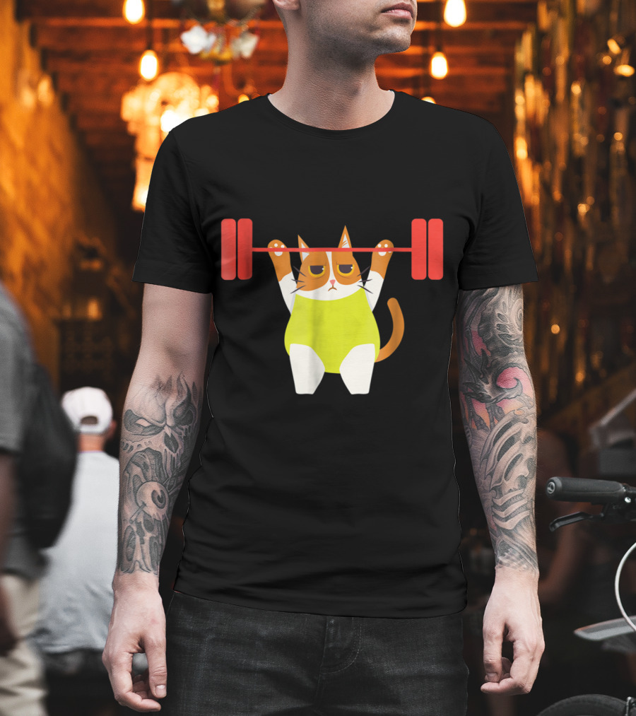 Playful Cat Weight Lifting Gym Humor For Fitness And Cat Lovers T-Shirt
