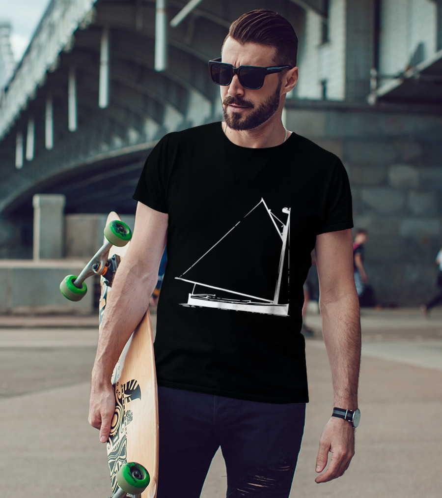Classic Hand Drawn Cat Boat With Detailed Sailing Elements T-Shirt