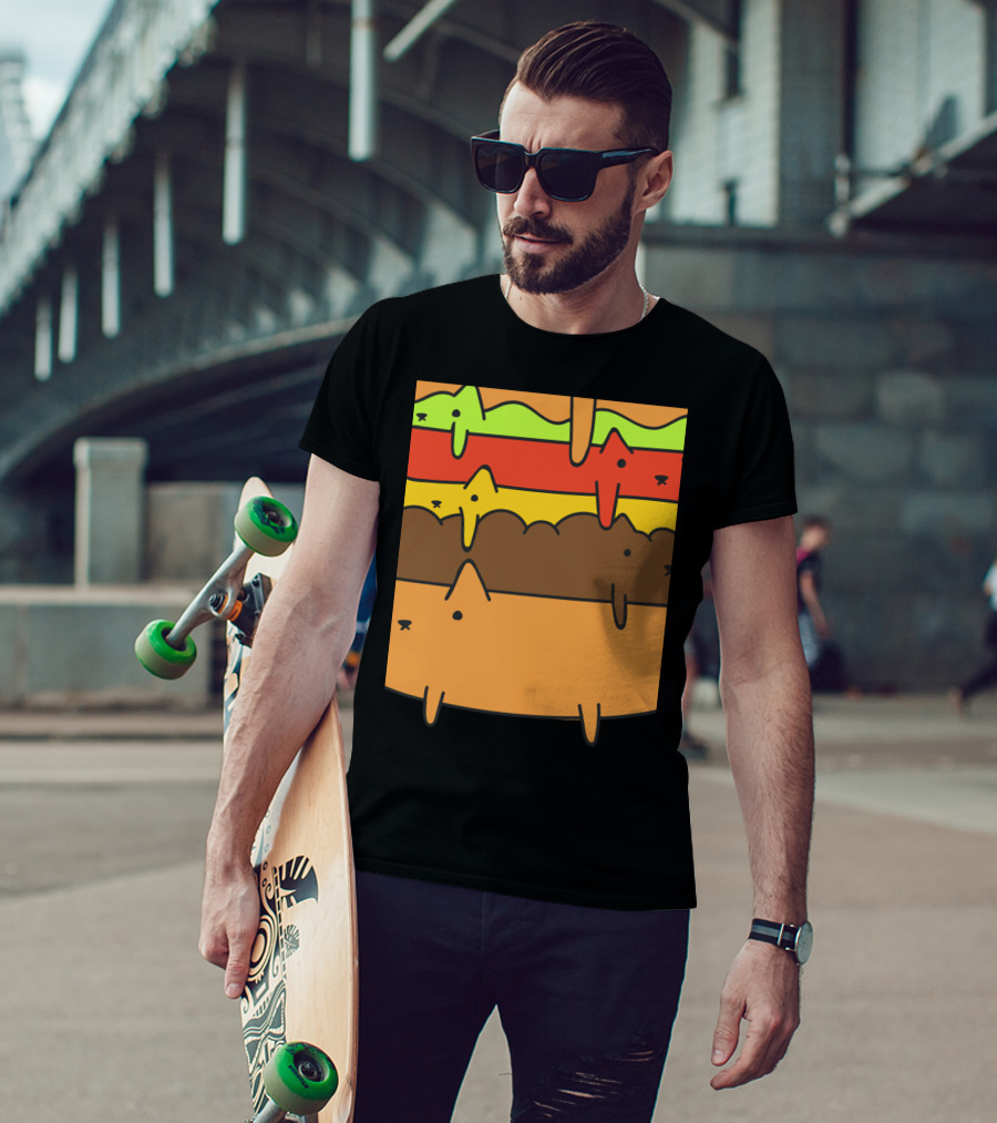 Cute Kawaii Cat Burger Layers Adorable Cheese Hamburger T-Shirt