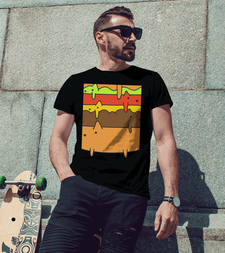 Cute Kawaii Cat Burger Layers Adorable Cheese Hamburger T-Shirt