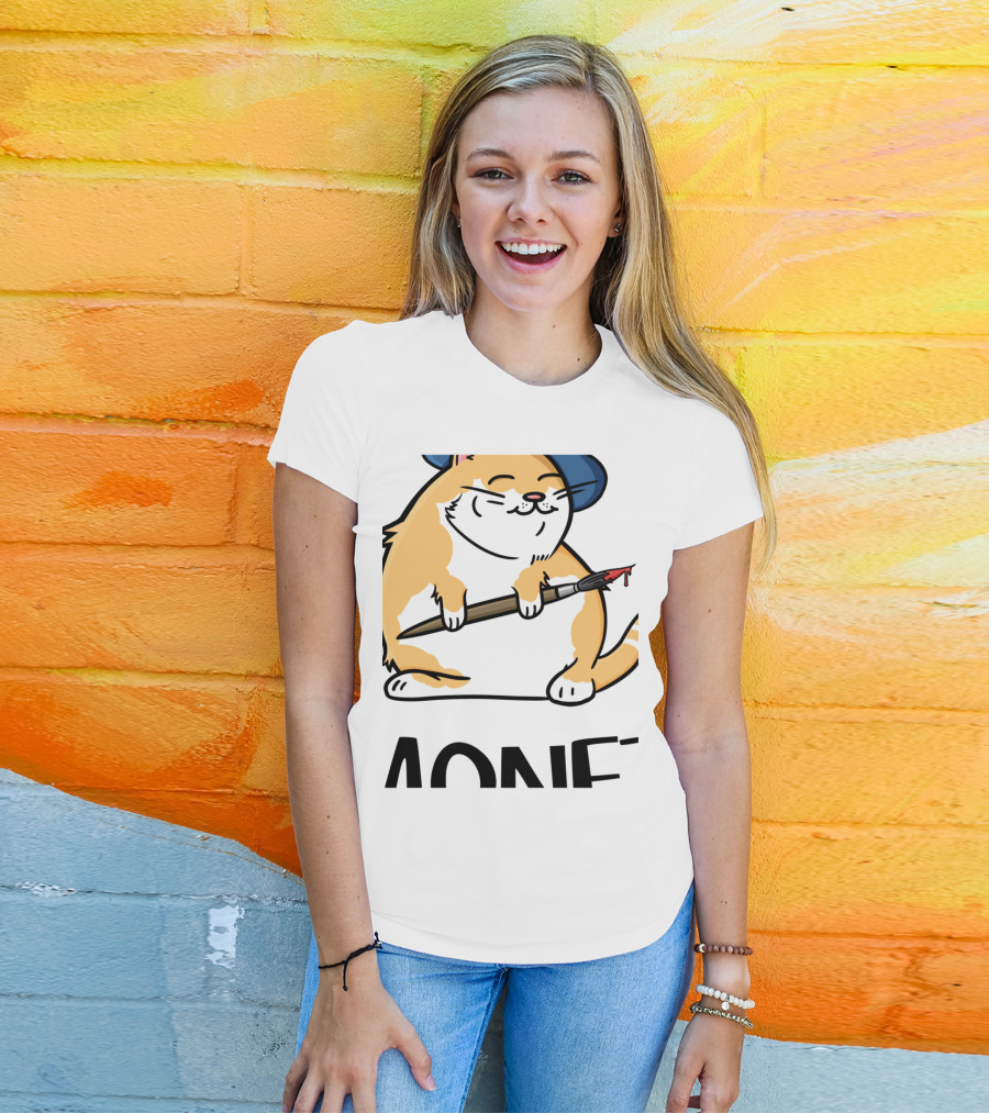 Funny Cat French Artist As Feline Claude Monet Parody With Paintbrush And Beret T-Shirt