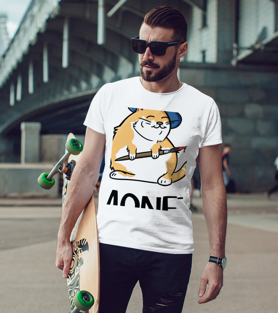 Funny Cat French Artist As Feline Claude Monet Parody With Paintbrush And Beret T-Shirt
