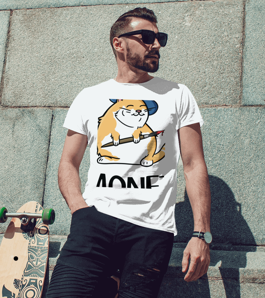 Funny Cat French Artist As Feline Claude Monet Parody With Paintbrush And Beret T-Shirt