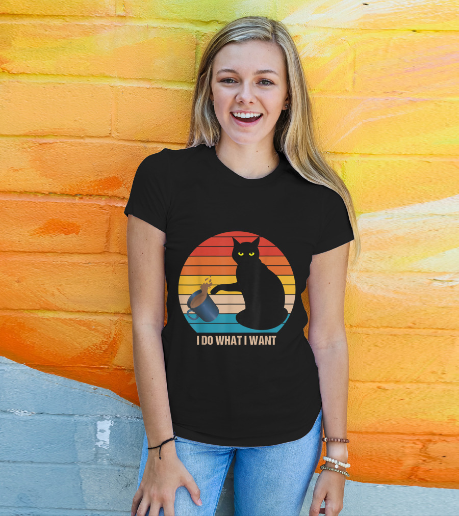 Funny Vintage Cat Do What I Want Cat Lover Retro Sunset T-Shirt