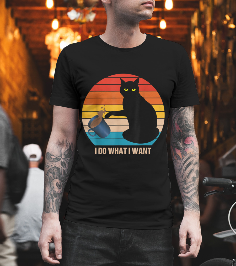 Funny Vintage Cat Do What I Want Cat Lover Retro Sunset T-Shirt