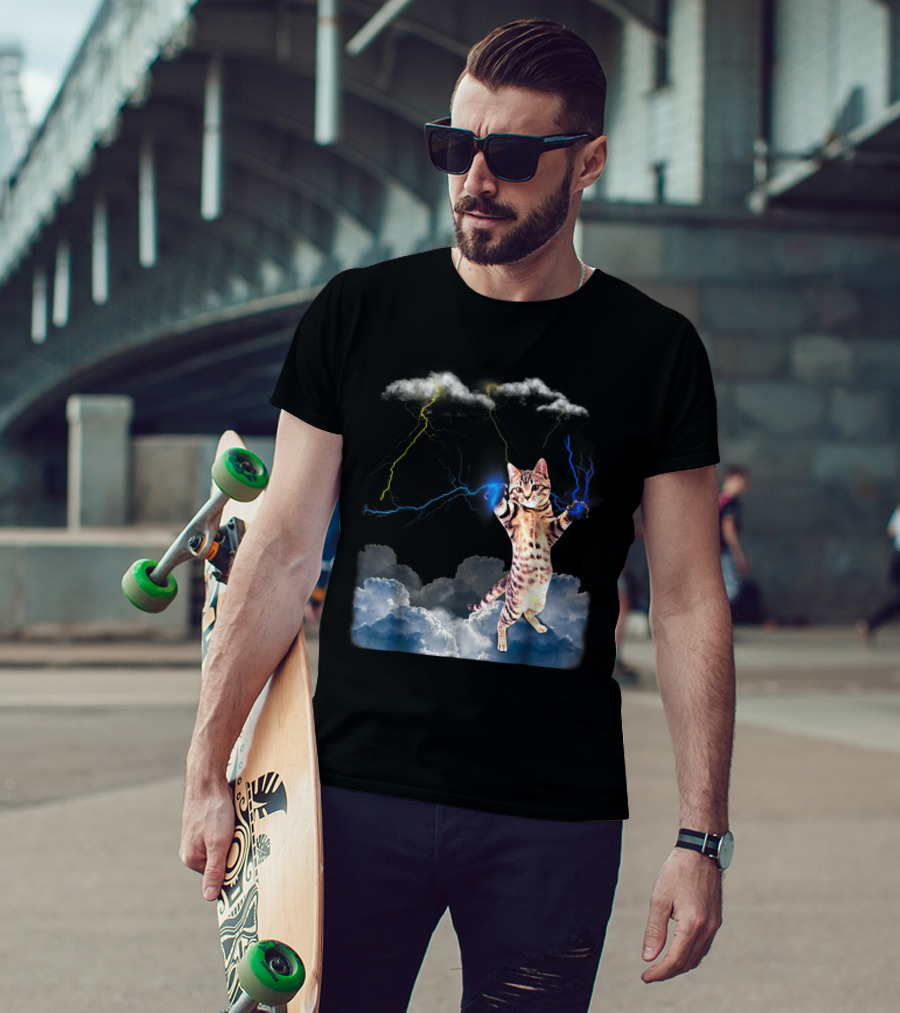 Lightning Cat With Stormy Clouds And Electric Bolts T-Shirt