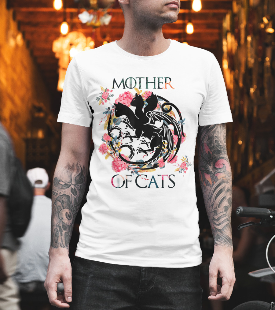 Mother of Cats Floral Dragon Design for Cat Lovers T-Shirt