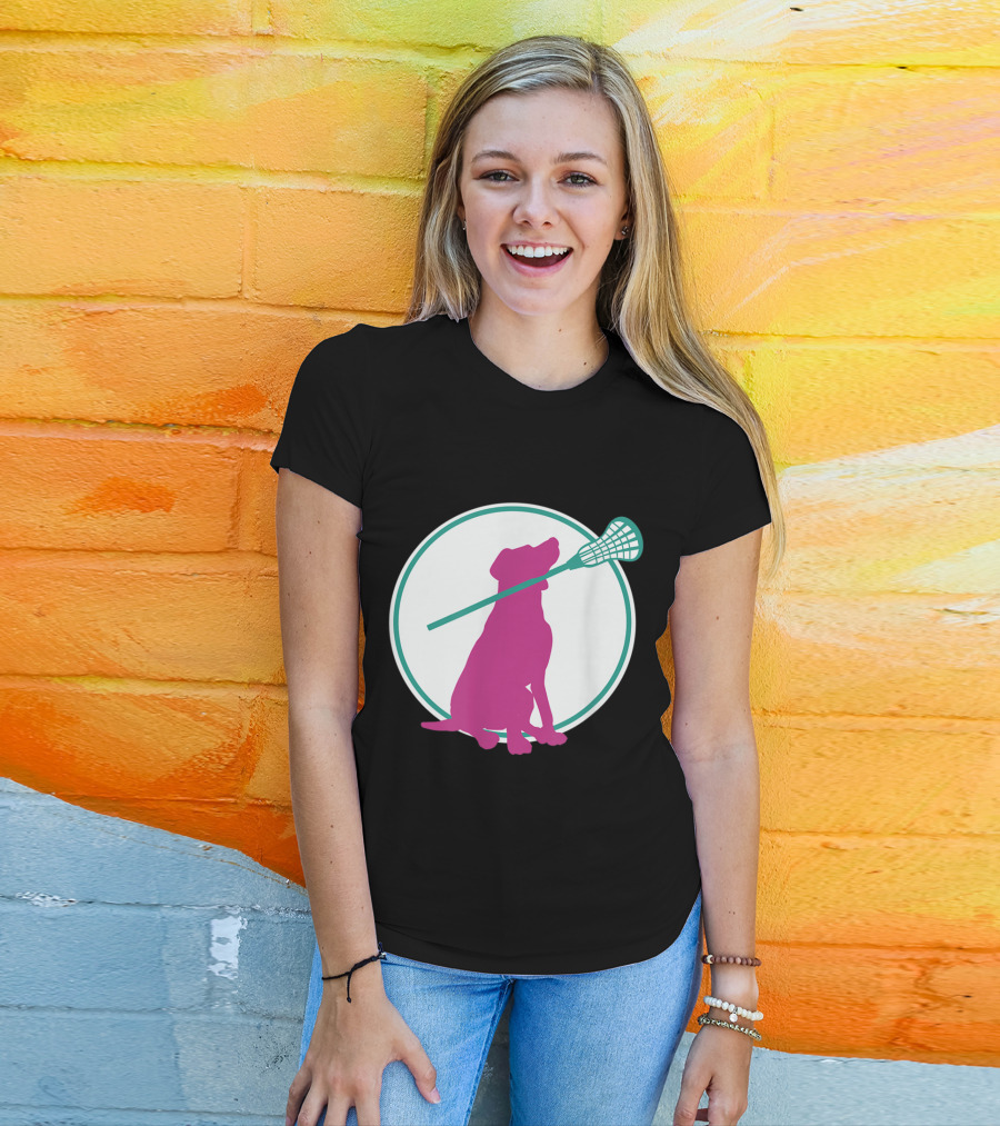 Lacrosse Dog With Girl Stick Girls Lacrosse Tees Circle T-Shirt