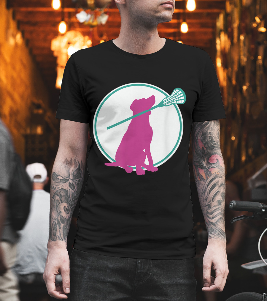 Lacrosse Dog with Girl Stick Girls Lacrosse Tees Circle T-Shirt