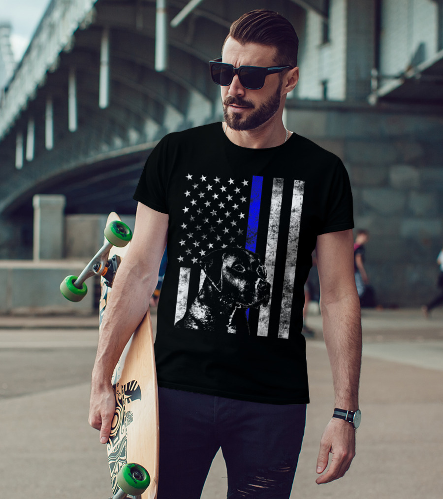 Thin Blue Line Flag K9 Labrador Retriever Police Dog American Flag T-Shirt