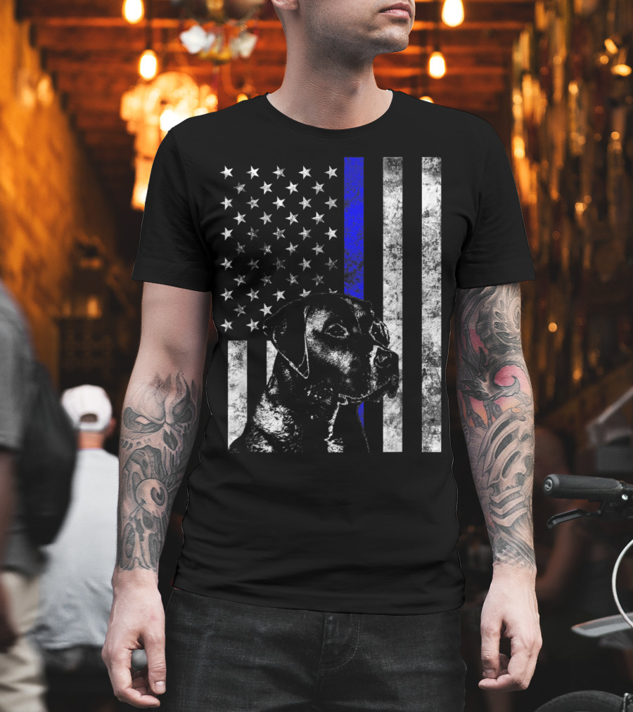 Thin Blue Line Flag K9 Labrador Retriever Police Dog American Flag T-Shirt