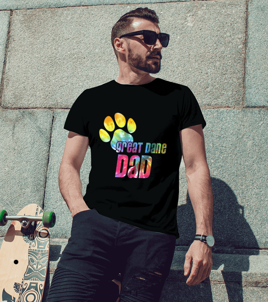 Great Dane Dad Tie Dye Paw Father's Day Dog Lovers T-Shirt