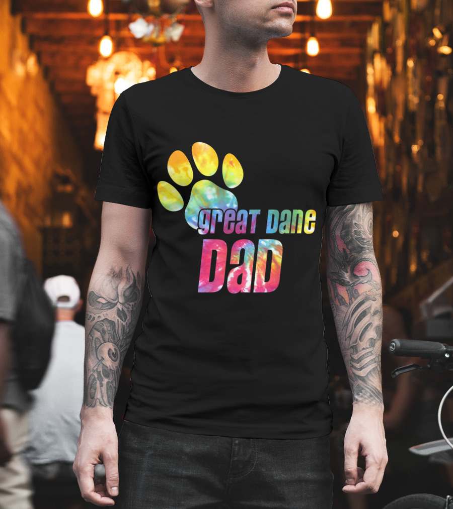 Great Dane Dad Tie Dye Paw Father's Day Dog Lovers T-Shirt