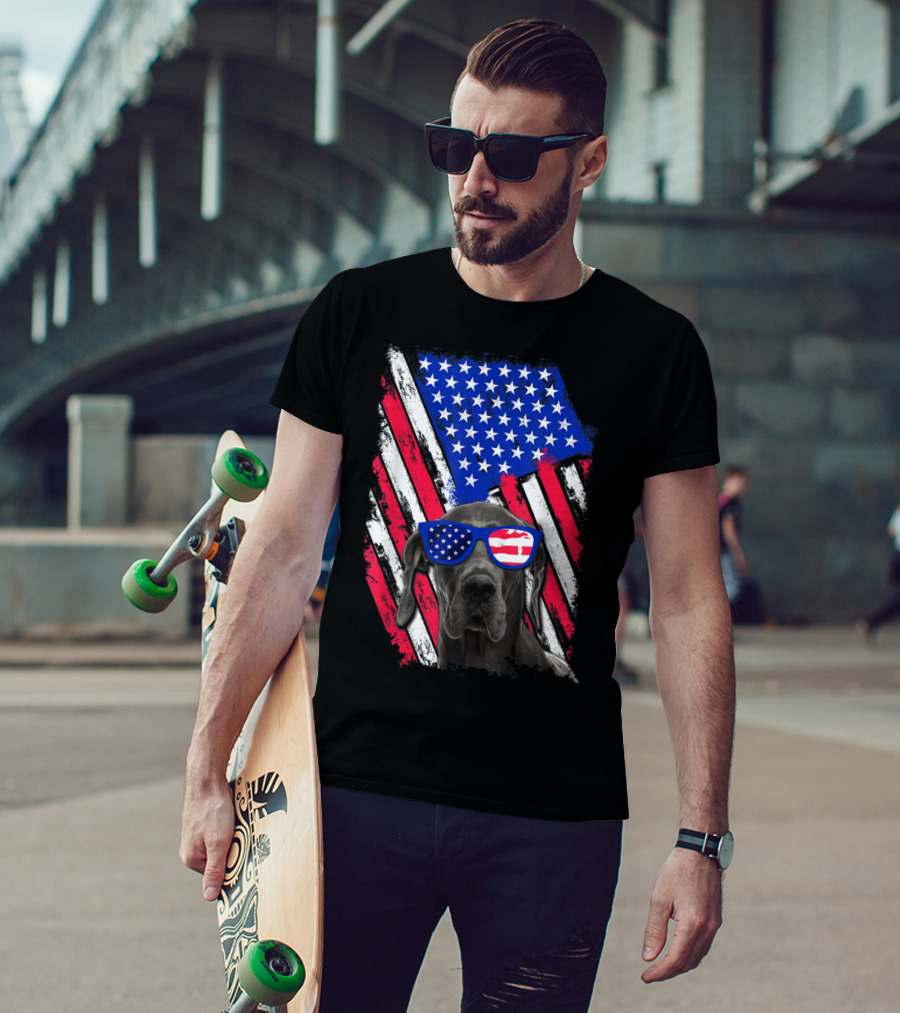 Vintage Distressed Great Dane With American USA Flag Sunglasses T-Shirt