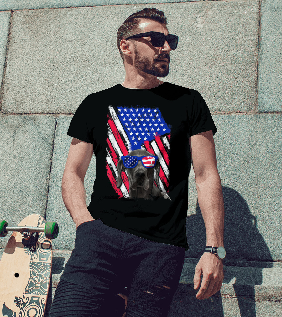 Vintage Distressed Great Dane With American USA Flag Sunglasses T-Shirt