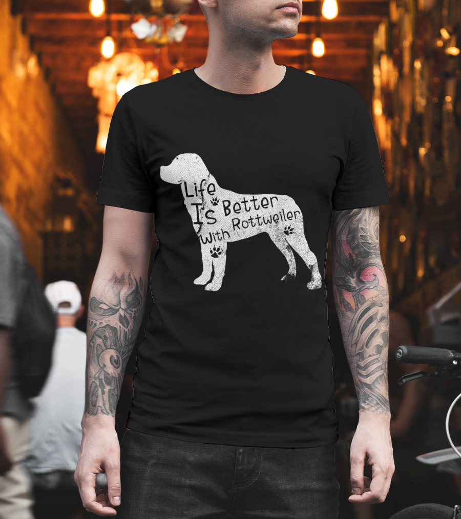 Vintage Life Is Better With Rottweiler Dog Funny Puppy Lover T-Shirt