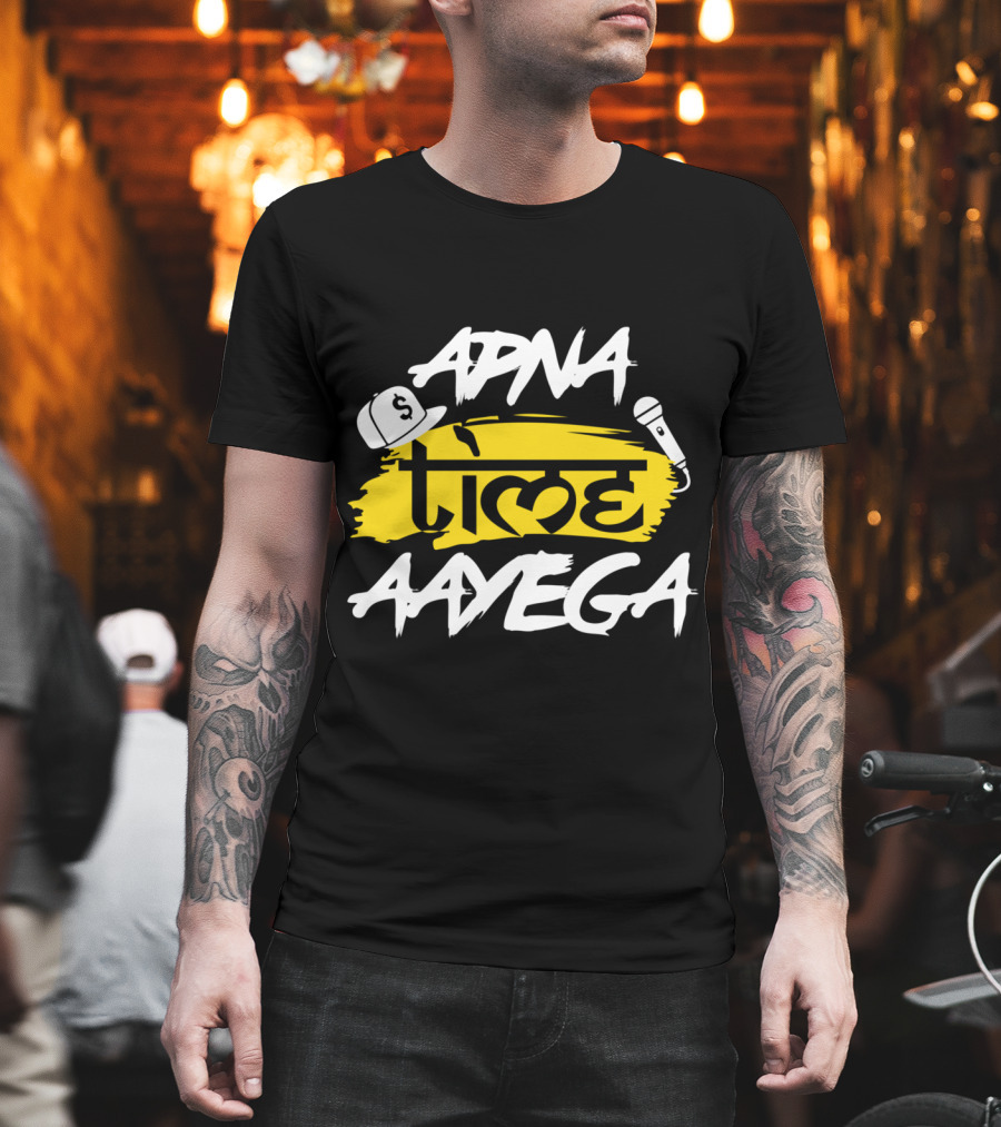 Apna Time Aayega Hip-Hop Cap And Microphone Desi T-Shirt