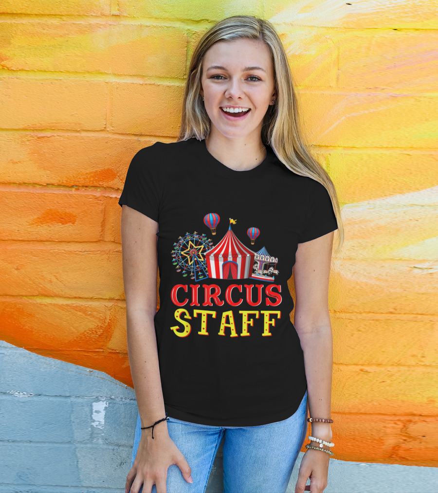 Circus Staff Event Carnival Tent Ferris Wheel Carousel Balloons T-Shirt