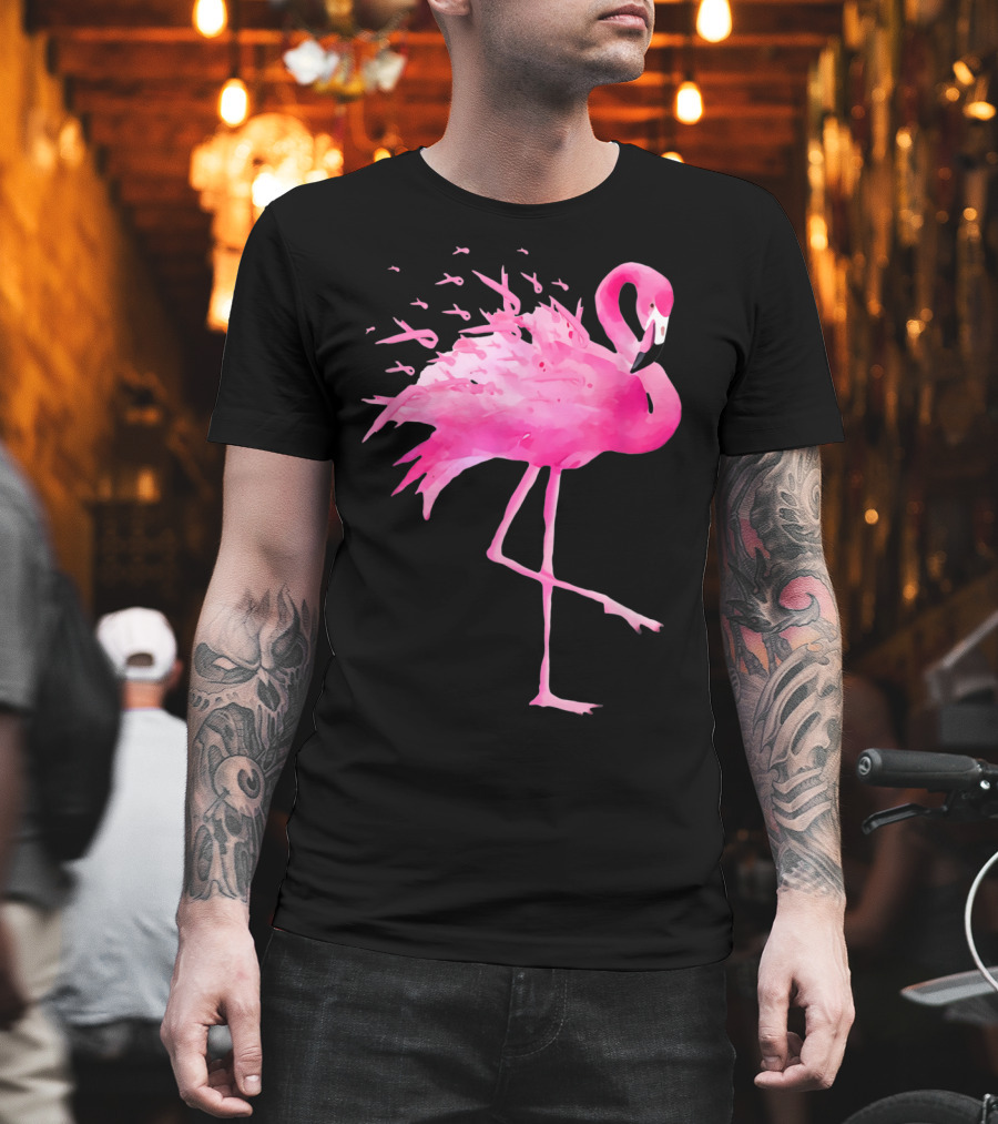 Flamingo Breast Cancer Awareness Pink Ribbon Funny October T-Shirt