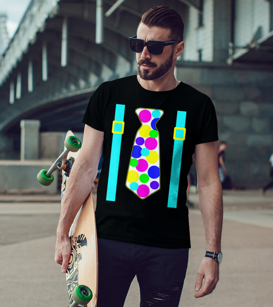 Party Polka Dot Jumbo Tie Suspender Graphics With Colorful Circles T-Shirt