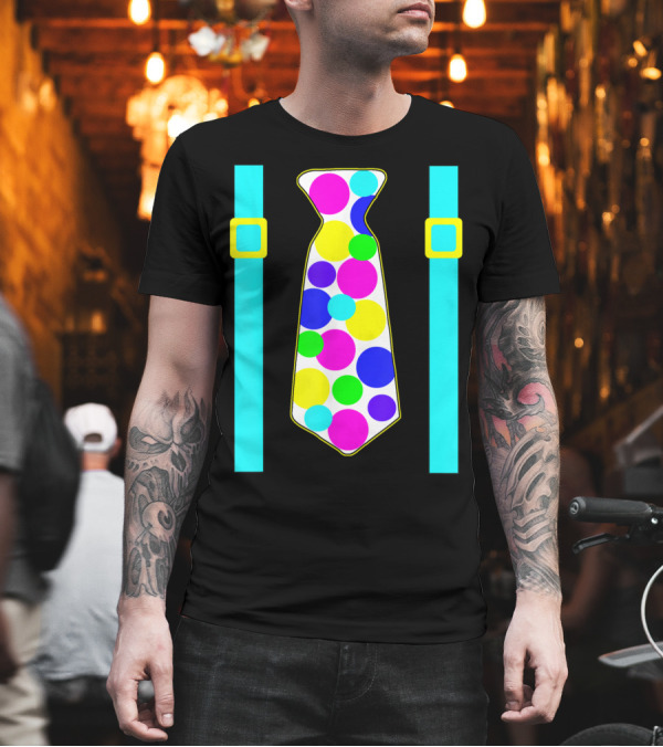 Party Polka Dot Jumbo Tie Suspender Graphics with Colorful Circles T-Shirt Party Polka Dot Jumbo Tie Suspender Graphics with Colorful Circles T-Shirt