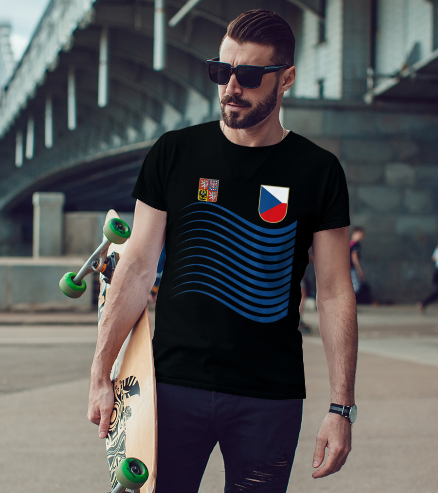 Czech Republic Soccer Jersey Czech Flag Coat Of Arms Waves Basketball T-Shirt