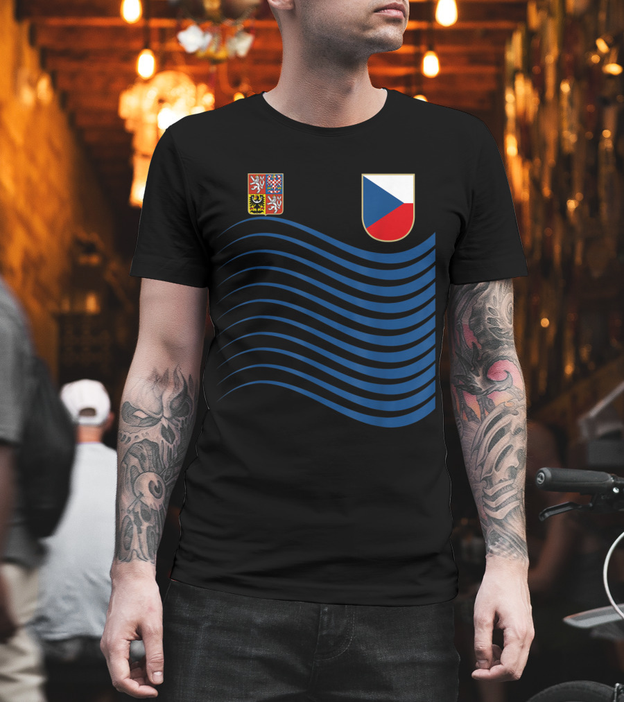 Czech Republic Soccer Jersey Czech Flag Coat of Arms Waves Basketball T-Shirt