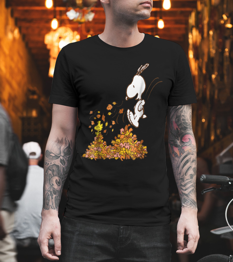 Funny Snoopy Jumping Into Leaves Peanuts Charlie Brown T-Shirt