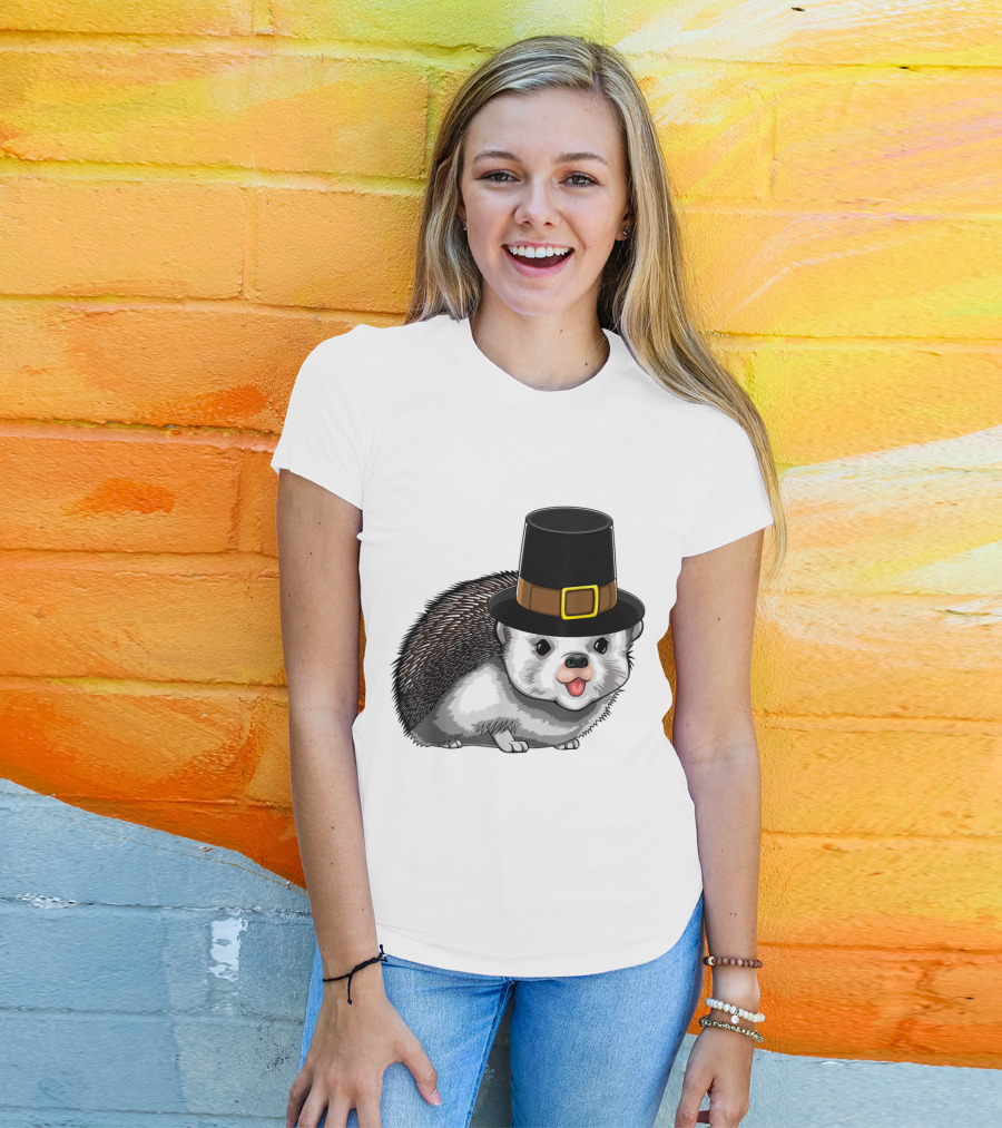 Thanksgiving Pilgrim Hedgehog Gratitude Holiday Tradition T-Shirt