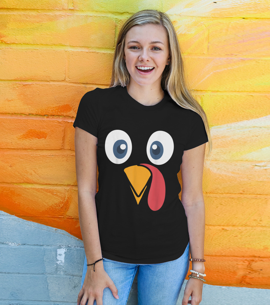 Thanksgiving Turkey Face Cartoon Eyes Beak And Snood T-Shirt