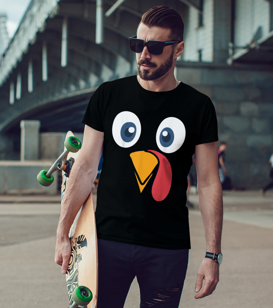 Thanksgiving Turkey Face Cartoon Eyes Beak And Snood T-Shirt